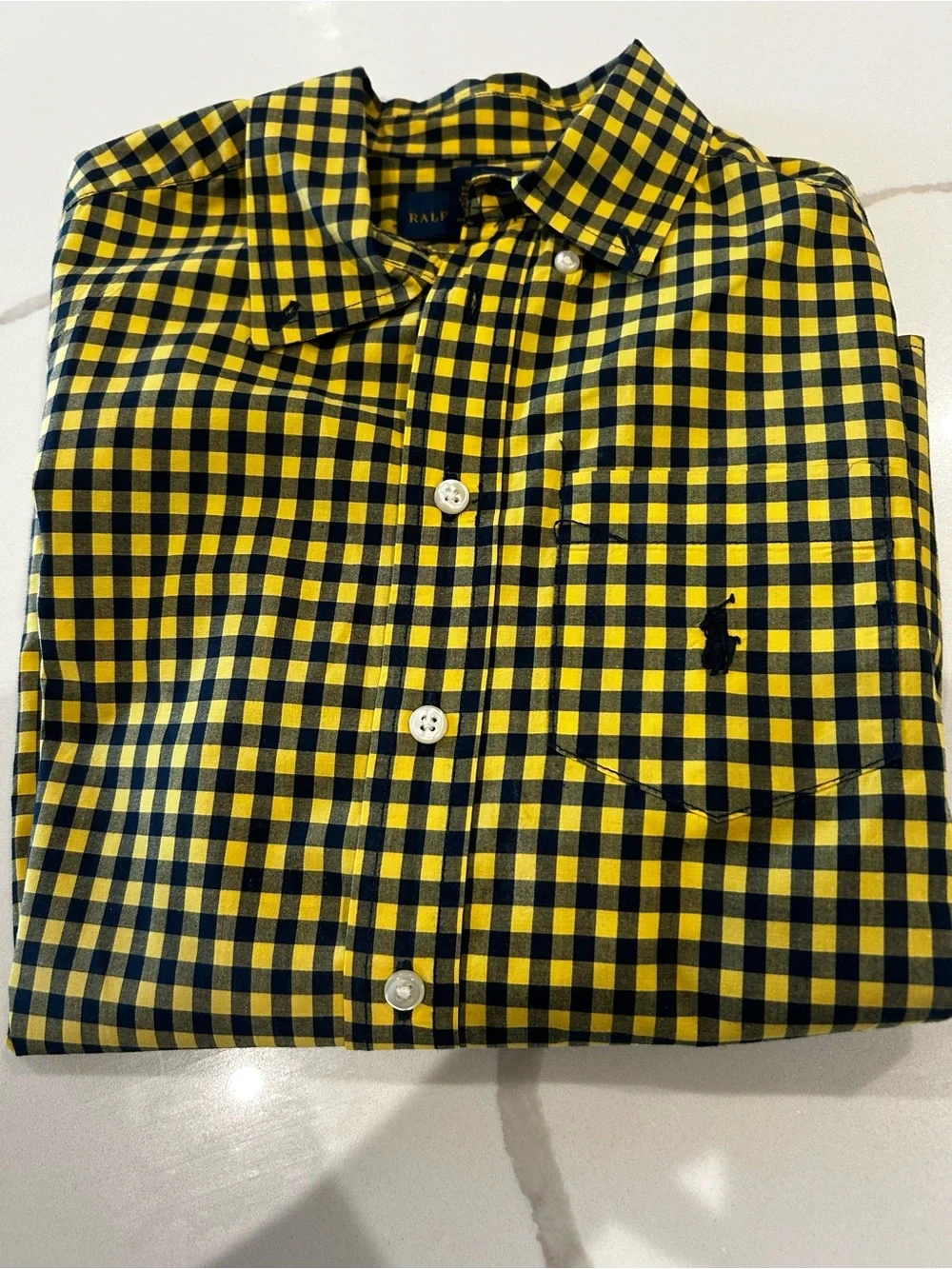 Ralph Lauren Yellow and Navy Gingham Button-Down Shirt